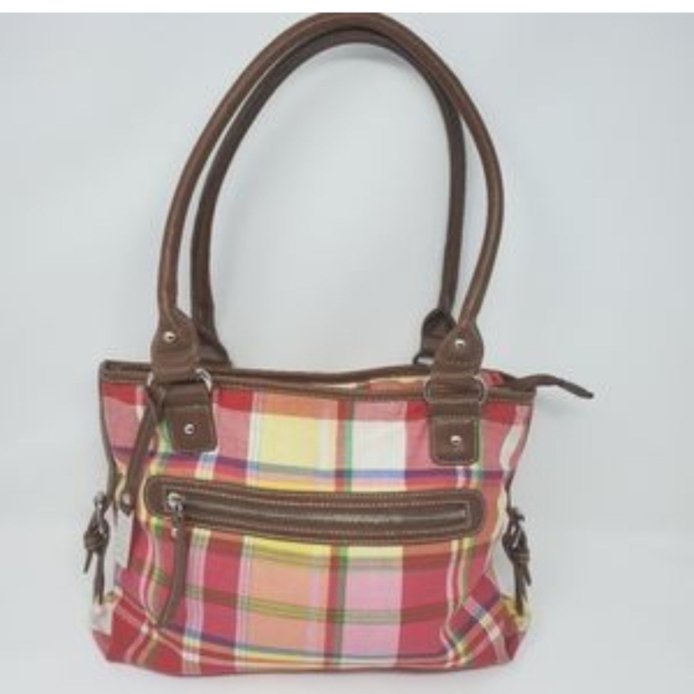 Chaps Hand Bag plaid red & yellow